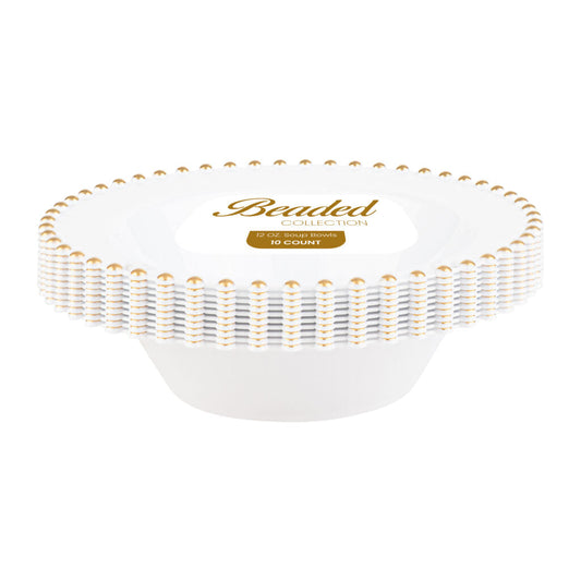 Beaded Collection White/Gold Bowls 12oz 10pc