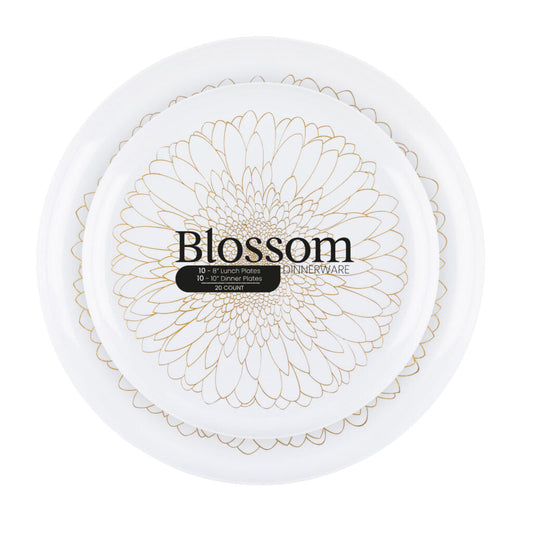 Blossom Plates White/Gold Combo 20pc