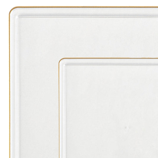 Square Edge Plates Chargers Transparent/Gold Rim 13" 4pc