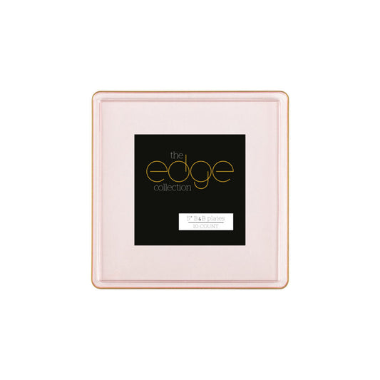 Square Edge Plates Pink Transparent/Gold Rim 5" 10pc