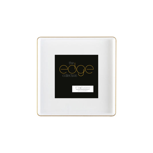Square Edge Plates White/ Gold 5" 10pc