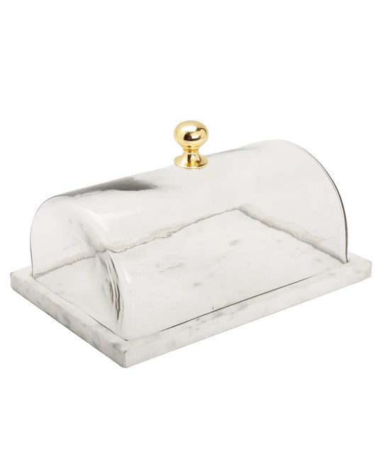 Rectangular Marble Cake Dome with Gold Knob 1pc