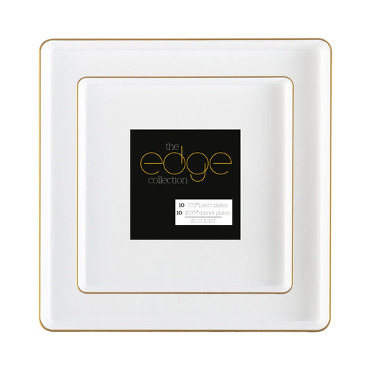 Square Edge Plates White/Gold Combo 20pc